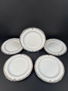 Elegant Lenox Coronet Platinum & White Dessert Plate Bone China Set 5 Retired - Picture 1 of 9