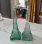 Pair of Eiffel Tower Bottles in Tinted Green Glass 14" High 'A Bit Kitsch, Very