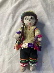 Flauta muñeca tejida arte popular nativo peruano vintage 6"" - Imagen 1 de 11