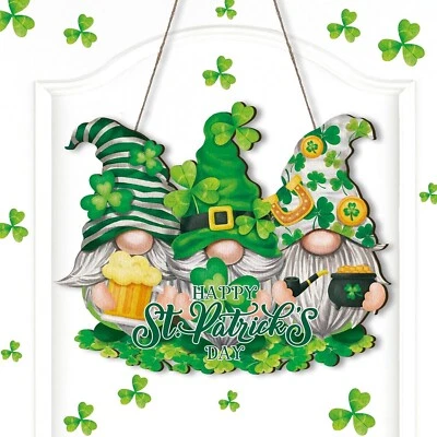 Letreros de puerta de entrada del día de San Patricio nuevas decoraciones corona de gnomo colgante de madera Foto 1 de 4