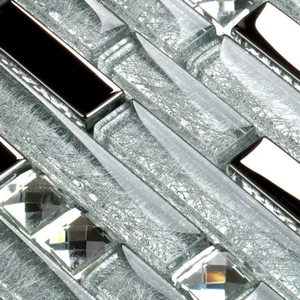 11 STCK. Glitzer Backsplash Fliese Silber Metallic Glas Linear Mosaik Wandfliesen - Bild 1 von 5