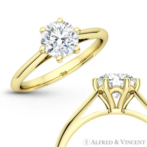 Anillo de compromiso solitario redondo moissanita 6Pr oro amarillo 14k K Forever ONE G-H-I - Imagen 1 de 6