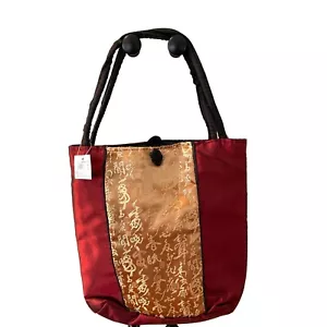 Bolso de Hombro Asiático Oriental Bolso de Hombro Rojo Oro Satén Cartera con Cremalleras Nuevo con Ta - Imagen 1 de 6