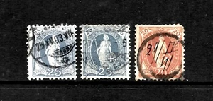 3 x Switzerland 1882, 20c Orange & 2 x 25c Blue, Standing Helvetia, MH - Picture 1 of 2