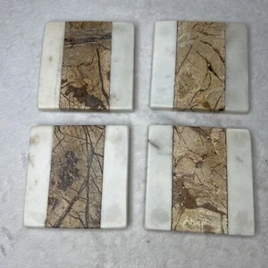 SET OF 4 MARBLE COASTERS 4X4" Creative Co-op Jute String Two-tone Wood Grain New - Picture 1 of 8