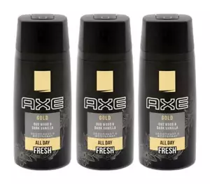 AXE Gold Body Spray Pack of 3 Oud Wood Dark Vanilla Deodorant 150ml 5.07oz - Picture 1 of 3