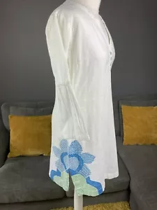 Fat Face White Cotton Tunic Top 3/4 Flare Sleeve Blouse Top Vgc Uk 10 #M4 - Picture 1 of 9