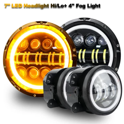 Подходит для Freightliner Coronado 7 дюймов круглые светодиодные фары + комбинированные светодиодные противотуманные фары 4 дюйма - Изображение 1 из 4