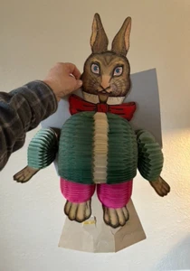 c 1930 Dancing EASTER BUNNY Die Cut Tissue Honeycomb PETER RABBIT Decoration - Picture 1 of 16