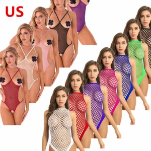 Sexy Women's Fishnet Bodysuit Sheer Body Stocking Lingerie Babydoll Jumpsuits - Picture 1 of 59