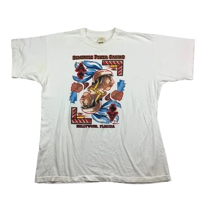 Camiseta de Colección Seminole Indian Poker Casino Hollywood FL Puntada Única Blanca • XL Foto 1 de 4