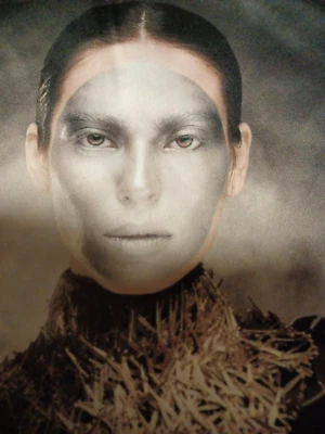 RARE SILK PILLOW CASE MEXICO CITY PORTRAIT ART MODERN DESIGN SKULL LADY 21 X 16 - Image 1 of 4