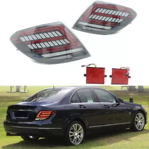Pair Clear LED Tail Light Rear Brake Lamps For Mercedes W204 C250 C300 2007-2013 - Picture 1 of 6