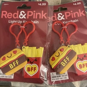 Red & Pink Light Up Keychain BFF hamburger & fries 2 Packages 2 Each - Picture 1 of 4