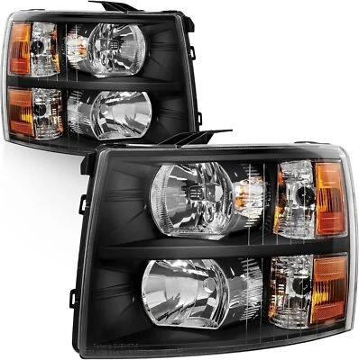 New For 2007-2013 Chevy Silverado 1500 2500HD Black Housing Headlights LH + RH - Изображение 1 из 4
