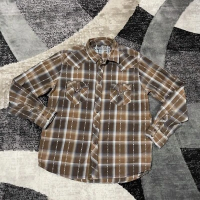 Southern Thread Western Shirt Men Large Brown Plaid Pearl Snap Button Cowboy - Image 1 of 4