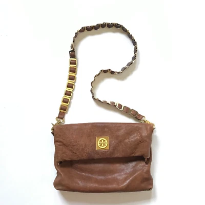 Tory Burch Louisa Leather Messenger Bag Crossbody Purse Womens Brown Leather - Image 1 of 4