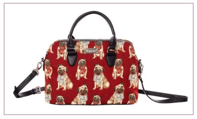 Signare Pug Triple Compartment Art Tapestry Convertible Shoulder Grab Hand Bag - Image 1 of 4