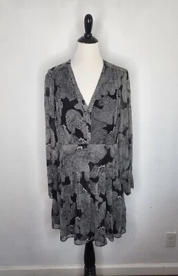 EQUIPMENT Lisle Dress Women Size 10 Mini Silk V-neck Long Sleeve Black White NWT - Image 1 of 4