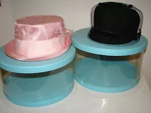 Vintage Rare Turquoise Hat Wig Box Cases See Through Storage Lot with Hats! - Picture 1 of 21