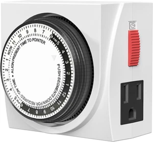 Heavy Duty Mechanical 24 Hour Timer Dual Outlet 3-Prong Accurate Indoor for L... - Picture 1 of 12