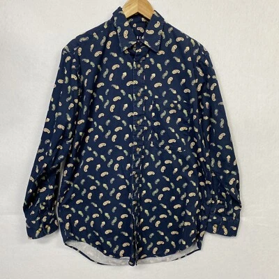 VTG 90s Shirt Men's M Button Down Paisley Navy Blue Long Sleeves Preppy Friends - Image 1 of 4