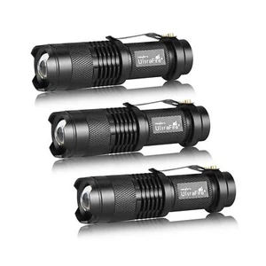 3Pck UltraFire Mini Tactical LED Flashlights Ultra Bright 300 Lumens Torch Black - Picture 1 of 7