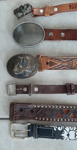 BELT & BUCKLE LOT OF 7 WESTERN Turquoise Rodeo Tooled Beaded Vtg & Bling - Picture 1 of 24