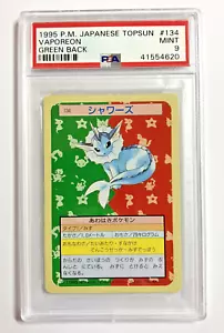 Pokémon PSA 9 Como Nuevo 1995 VAPOREON Topsun Espalda Verde Promoción Japonesa #134 - Imagen 1 de 2