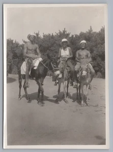 3 Touristen auf Eseln - Männer oberkörberfrei - Altes Foto 1930er - Picture 1 of 2