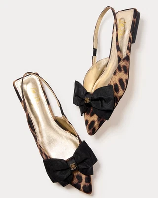 NWT Lilly Pulitzer Brit Leopard Bow Slingback Shoe Color: Multi Leopard Faille - Image 1 of 4