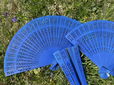 5 Navy Blue Sandalwood Fans for Wedding - Color: Dark Blue - Image 1 of 4