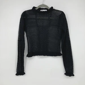 Zara Pointelle Strickpullover Damen MEDIUM schwarz offen Häkel Goth Witchy - Bild 1 von 12