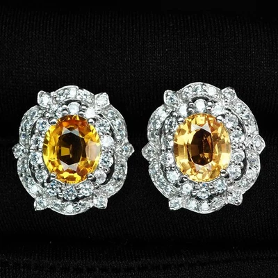 Delicados pendientes de oro blanco de plata de ley 925 de 5,90 quilates con zafiro amarillo dorado Foto 1 de 4