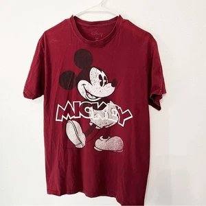 DISNEY Adult Mickey Mouse Burgundy Character Cotton T-Shirt, M - Picture 1 of 5