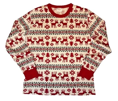 Hanna Anderson Pajama Top Reindeer Organic Cotton Christmas Pjs Red Size Large - Image 1 of 4