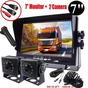 Dual RV Backup 7" Monitor HD Rear View Camera IR Night Vision for Truck Trailer - Picture 1 of 9