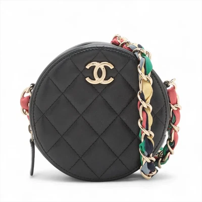 Chanel Matelasse Lambskin Chain Shoulder Bag Round Black Gold Metal Fittings 30 - Image 1 of 4