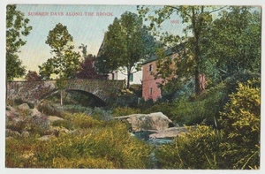 Sommertage am Bach entlang Steinbogenbrücke Mühle Lesen PA Postkarte DB 1910 - Bild 1 von 2
