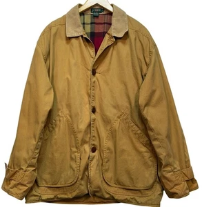 Vintage J.Crew Mens Button Front Barn Chore Jacket Corduroy Collar Sz L Khaki - Picture 1 of 11