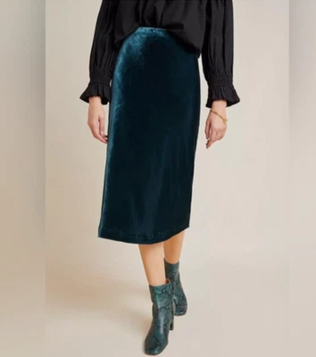 Falda midi Maeve By Anthropologie Kelly Terciopelo Verde Talla S. Suave Informal Foto 1 de 4
