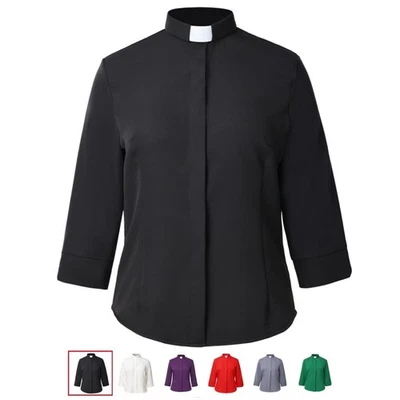 Women Clergy Shirt with Clerical Collar Pastor Clerical Shirt Lady Priest  Shirt - Image 1 of 3