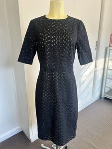 Ted Baker Dress 3 AU 12 Black Lace Green Short Sleeves Pencil - Picture 1 of 16