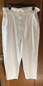 Free People Margate Pleated Paper Bag Trouser Pants White Large Boho Button Fly - Picture 1 of 6