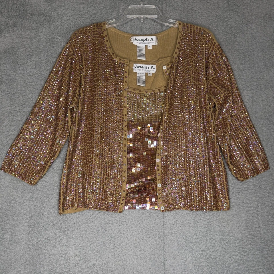 Vintage Joseph A. Womens Sequin Embellished Cardigan & Tank Top Set Size M - Image 1 of 4