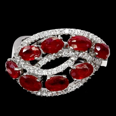 925 Sterling Silber Ring Oval Rubin 5x3mm Natürlicher Edelstein Schmuck Größe 8 - Bild 1 von 4