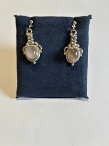 Vintage Sterling Silver Rose Quartz Dangle Pierced Earrings 1-1/2" - Bild 1 von 5