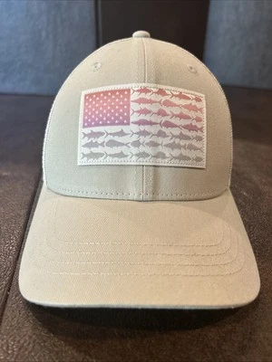 Columbia Baseball Fishing Hat . PFG Performance Fishing Gear American Flag Tan - Image 1 of 4