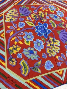 LANVIN Silk Scarf 33in Floral Stripe Red Blue Yellow Geometric Pattern - Picture 1 of 20