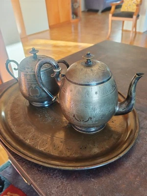 Antik Teekanne Tablett Zuckerdose Set - Bild 1 von 3